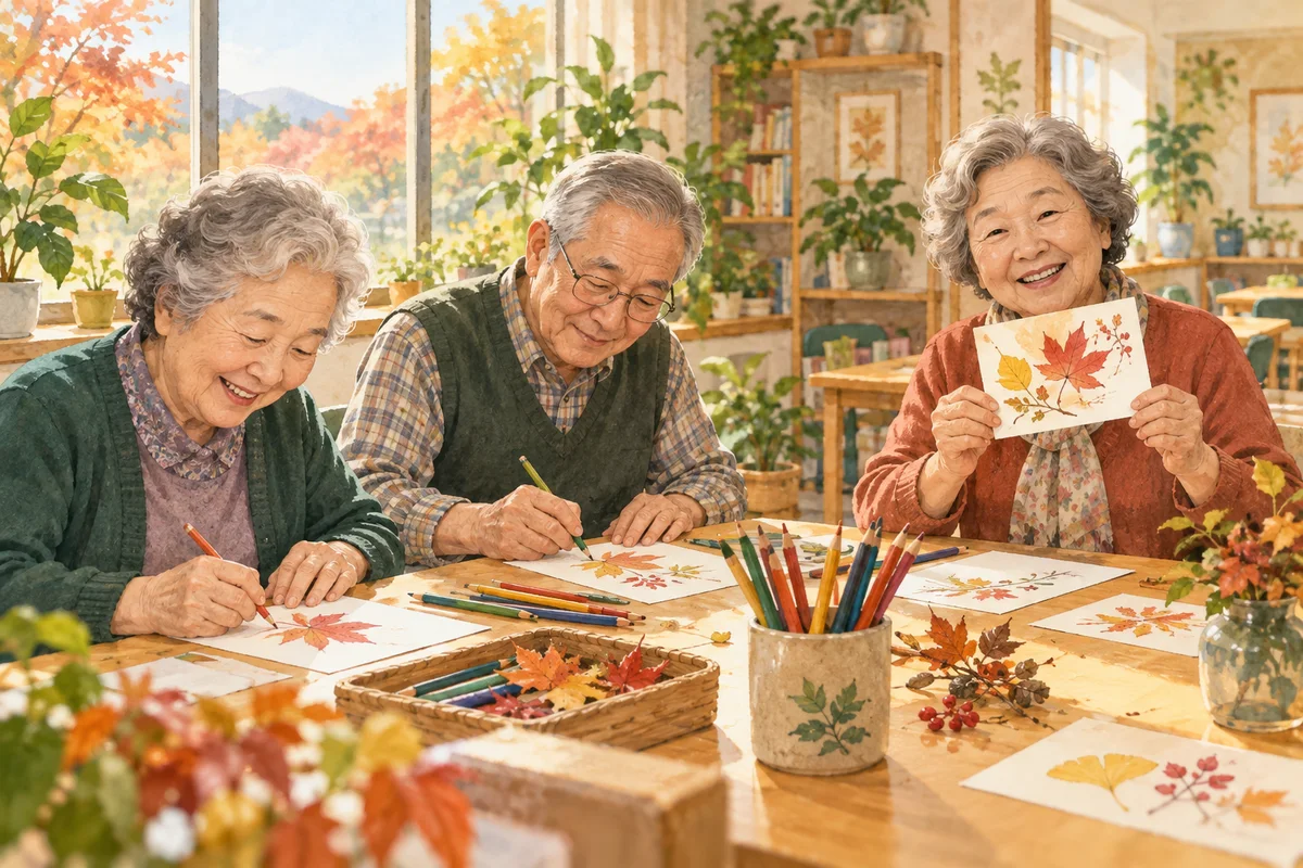 엽서를 만드는 어르신들 AI 일러스트